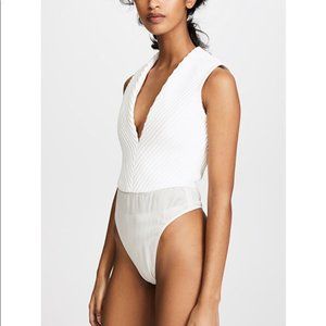 Brandon Maxwell Deep V Mitered Bodysuit Ivory